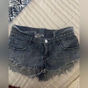 One X One Teaspoon Button Fly High Rise Raw Hem Distressed Denim Shorts 32